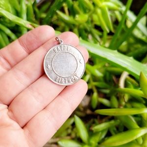 Vintage 925 Sterling Silver Happy Birthday Engraveable Medallion Coin Pendant
